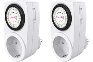 Garza - Minuterie analogique d'intérieur, Lot de 2, Prise programmable, Minuterie journalière (24h), Max 3680w, 16a/ 230v/ 50 Hz, Blanc