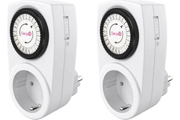 Garza - Temporizador analógico para interiores, juego de 2, enchufe programable, temporizador diario (24 h), máximo 3680 W, 16 a/ 230 V/50 Hz, blanco
