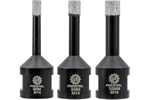 FOCSTOL Brocas Diamante para Porcelanico - 3 piezas 6/8/10mm Broca Corona Diamante para Gres Porcelánico Mármol Granito M14 Rosca para Amoladora Angular