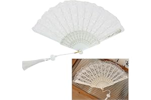 GMENTS Hand Fan Lace White Folding Handheld Fan for Bridal Women Girl with Silk Chinese Style Suitable for Cheongsam Dailywear Foldable Portable for Summer Wedding Engagement Diy Birthday Party Cosplay