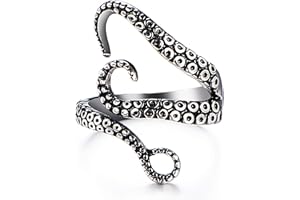 Chereda Punk Pirate Octopus Tentacles S-Shaped Adjustable Opening Ring Deep Sea Squid Stainless Steel Ring For Men Women