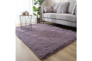 Hiser Rugs Tapis de Salon à Poils Longs Tapis de Sol Moelleux Shaggy Doux et Confortable Moderne Tapis Antidérapant Décoration Intérieure Tapis Moelleux pour Salon Chambre (Gris Violet,50x80cm)