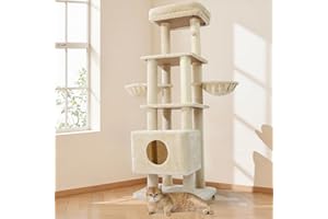 Gardner Pet Drapak dla kota, 165 cm wieża dla kotów z drapakiem dla kotów domowych, duży dorosły nowoczesny drapak dla kotów, wysoka wieża wspinaczkowa, dekoracja domu, beżowa, podstawowa