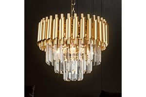 FRIXCHUR Crystal Chandeliers Modern 3-Tier Flush Mount Crystal Ceiling Light Raindrop 15.7'' Crystal Chandelier LED Crystal Pendant Light for Dining Room Living Room E14*5 Bubl(Excluding Bulbs)…