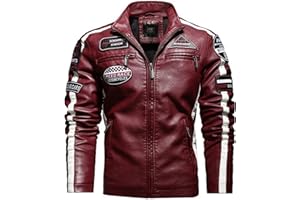 TRPSR Blouson aviateur for Homme, Veste d'équitation Vintage Noire de Moto, Veste en Cuir zippée Veste de Cowboy en Cuir PU for Homme (Color : Red, Size : L)