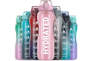 Gohippos Water Bottle, 500ML/800ML/1000ML/2L Sports Water Bottle with Straw and Time Markings, Motivational Drinks Bottle to Stay Hydrated, Tritan, BPA Free, Leakproof, for Gym School Office(1 Bottle)