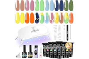 ROSALIND Gel Unghie Ricostruzione Kit Completo, 8 Colori Poligel 10ml con Base & Top Coat, Lampada UV e Strumenti, per Fai Da Te a Casa, Professionale Salone, Kit Unghie Gel Nail Art