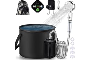 YOOHBERRYS Portable Camping Shower, 6000 mAh Camping Shower, Outdoor Mobile Shower with Temperature Display, Filterable Shower Head and 2 m Hose for Garden, Car Washing, Beach, Travel