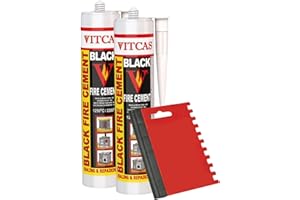 JAMW SUPPLIES Fireplace Ready Mix Black Fire Cement Bundle for Indoor Use, Perfect for Log Burners, Stoves, Boilers & Fire Bricks, Includes x2 Vitcas Black Fire Cement 310ml Cartridges + Applicator Tool