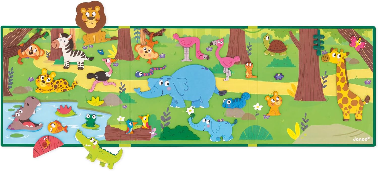 Janod - Magnéti'Stories Animales de África - Juego Educativo Magnético 30 Imanes - Juguete Infantil de Cartón FSC - Desarrolla Imaginación y Motricidad Fina - A Partir De 3 Años, J05456