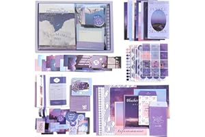 BetterJonny 346 Stück Scrapbook Zubehör Set - Ästhetisches Papier Mit A6 Raster Notizbuch, Aufkleber, DIY Geschenk für Teenager - Brief des Mondlichts