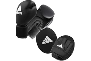 Adidas Boxing Gloves Pad Set, Focus Mitts, Hook, Jab Gym Pads, MMA, Kickboxing, Muay Thai, Martial Arts, Punching, Speed, Sparring Fitness Training Workout, Men, Women, Kids, 10oz 6oz
