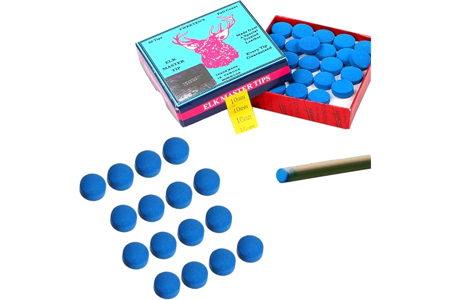 Udewo 50 Pieces Cue Tips, 10mm Pool Tips Snooker Tips Blue Diamond Snooker Cue Tips Leather Pool Cue Tips Billiard Tips Snooker Cue Replacement Tips Pool Stick Tips for Pool Cues and Snooker