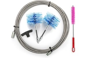 BARETTO Kit Pulizia Stufa a Pellet, Prolunga Inox di 9 Metri per la Pulizia dei Tubi della Canna Fumaria con Curvatura a 90°, Scovolino multiuso, Manico e 2 Scovoli Flex Nylon da 80 mm e 100 mm (9 M)