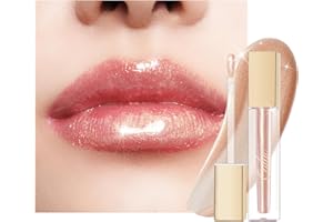 Oulac Gloss Transparent Pailleté - 3D Hydratant Gloss à Lèvres, Rouge à Lèvres Liquide | Huile a Levre Brillant Lip Oil - Enrichi en Extrait de Rose | Formule Vegan - 4,5ml, Beige Clair (04)