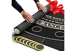 Newverest Blackjack Mat, 70" x 35" Blackjack Table Top for Game Nights with Friends, Black Jack Casino Table Topper, Poker Mat Layout in Zipper Storage Bag with 8