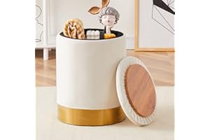 Mxfurhawa Velvet 23Qt Storage Ottoman Multipurpose Footrest Stool with Metal Base Modern Round Vanity Stool Chair Ottoman Foot Stools Support 300lbs Padded Seat for Living Room & Bedroom (Cream)