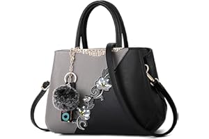 DIRRONA Sac à Main Femme Élégant – Sac Bandoulière Multicolore à Broderie Florale avec Pompon Mignon Imperméable – Idéal pour Le Travail Le Voyage la Soirée Le Mariage Gris Brume