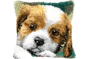 YOJOLO Knüpf Sets Knüpfkissen Zum Selber Knüpfen Knüpfteppiche Hund Muster Kissen Kissenbezug Kreuzstich Latch Hook Kit Handwerk Erwachsene Kinder Kunsthandwerk,43 * 43cm/16.9 * 16.9 in