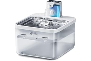 DownyPaws Fontanella per Gatti con Sensore di Movimento Senza Fili, 2,5L Fontanella per Gatti a Batteria, Fontana Silenziosa per Acqua Fresca Cani e Gatti con Vaschetta in Acciaio, Bianco