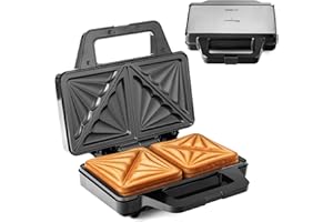 LEHMANN Sandwichmaker XXL - Extra große Sandwich-Platten - Sandwichtoaster XXL für 2 Muschelform-Sandwiches - Antihaftbeschichteter - Bereitschaftsanzeige - Einfache Reinigung - 1000W