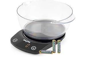 Salter Digital Kitchen Scale - Electronic Food Scale With 1.8L Bowl, Measure Liquids, Add & Weigh Wet & Dry Ingredients, Easy Pour Spout, 5kg/11lbs Capacity, Easy Read LCD Display, Includes Battery