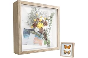 YUDOBLISS Bilderrahmen zum Befüllen, Tiefer Bilderrahmen zum Befüllen 20 x 20 cm, Tiefer Rahmen für Wand & Desktop, 3D Objektrahmen Tiefer 3cm, Geeignet für Dreidimensionale Wanddekoration, Holzfarbe