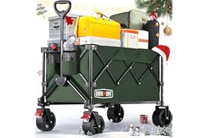 Overmont Carro Plegable para Festivales, Capacidad de 150 kg, para Camping, Playa, jardín, Picnic, Compras, Carrito Resistente con Mango Ajustable, Ruedas y Freno Todo Terreno