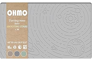 OHMO Napfunterlage für Hunde Katze und Kleine, 48x30cm, Unterlage für Katzennapf, rutschfeste Futterunterlage aus Silikon, Wasserdicht, Asche