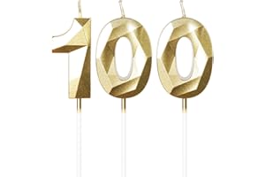 mciskin Candele dorate per 100° compleanno, decorazioni per 100° compleanno per donne e uomini, candela 3D numero 100 per torta, decorazioni per torte dorate, decorazioni per feste di compleanno
