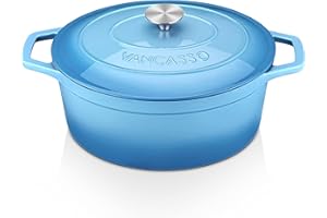 vancasso Cocotte en Fonte Ovale 6 L, Marmite en Émaillée, Casserole avec Couvercle, Dutch Oven Nutritive et Délicieuse, pour la Maison, Restaurant, Hôtel, va au Four, Bleue, 30 * 13 CM