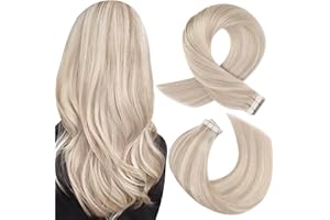 Moresoo Tape in Hair Extensions Human Hair 18 Inch Hair Extensions Tape Real Hair Ash Blonde with Platinum Blonde Tape in Extensions Remy Human Hair #P18/613 20 Pieces/50g