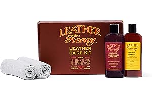 ‎LEATHER HONEY Leather Honey Kompletny Zestaw do Pielęgnacji Skóry - Odżywka (236 ml), Środek do Czyszczenia (236 ml) i Dwie Ściereczki do Aplikacji, do Odzieży Skórzanej, Mebli, Wnętrz samochodów, Butów, Torebek