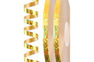 PartyWoo Ruban Laser Doré, 120 Mètres/ 131 Yard Anneau Brillant Ballon Décoration pour Ballon Caps Emballage Cadeau Artisanat (2 Rouleaux, 60m/Roll)