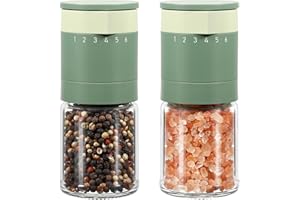 Vucchini Salt and Pepper Grinders 2 Set,External Adjustable 6 Coarseness,with Ceramic,Core,Spice Mills,Home Kitchen Birthday,Housewarming Gifts,Green