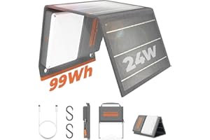 LUMOPAL Tragbare Solar Ladegerät 99.9Wh Solar Powerbank mit 24W Solarpanel Faltbar 65W PD USB-C, 22W QC3.0 USB-A Output Für Camping, Draußen, Reisen, Notfälle