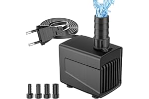 GuKKK Bomba de Agua,25W/1500L/H Bomba de Acuario, Altura Máxima 2m,Mini Bomba Sumergible, Pump de Fuente de Estanque Pump de Acuariocon 4 Boquillas para Acuario,Pecera,Jardín,Estanque,Fuentes (25W)
