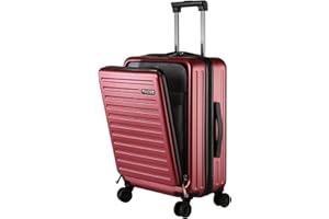 TydeCkare valigia Bagaglio a Mano con Tasca Frontale, 56x26x37 cm, Trolley Valige da Viaggio Rigide ABS+PC, Leggero con 4 Ruote e Lucchetto Combinazione, Rosso/M