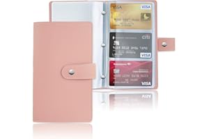 Hennaja Business Card Holder Book, Business Card Book Case PU Leather Organization Binder Name ID Card Holder for Men & Women, Up to 192 Cards Capacity(1-Pink3)