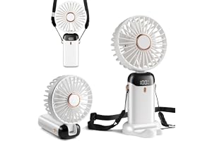Mini fickfläkt, typ C-batteri, fläkt med 4 000 mAh uppladdningsbart batteri och digital display, 90° vikbar, 3-i-1 hand/nacke