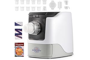Moongiantgo Machine à Pâte Fraîche Électrique Laminoire, 3 Programmes Automatiques, Boîte de Rangement avec 12 Disques de Mise En Forme pour Nouilles Spaghetti Fettuccine, Jusqu'à 500g de Farine, 260W