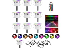 SUBOSI Zestaw 10 diod LED RGB LED do zabudowy w podłożu, 0,6 W, Ø 30 mm, IP67, wodoszczelny, reflektor LED do zabudowy, na taras, do kuchni, ogrodu, zestaw