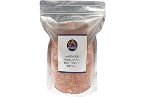 Absolute Aromas Sali da Bagno alla Lavanda 1kg Busta Ricarica - Sale Rosa Naturale dell'Himalaya infuso con Olio Essenziale di Lavanda Francese, Pura al 100% - Rilassa e allevia i muscoli stanchi