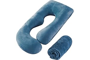 SLIGUY Funda de Almohada de Embarazo en Forma de U, Funda de Almohada de Repuesto de 57 Pulgadas, Utilizada para Almohadas de Maternidad, Tela elástica con Doble Cremallera