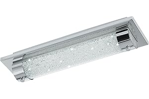 ‎EGLO EGLO LED Deckenleuchte Tolorico, 1 flammige Wandlampe Bad, Badezimmer Lampe aus Edelstahl, Glas und Kristall in Chrom, Klar, LED Feuchtraumleuchte neutralweiß, IP44, L 35 cm