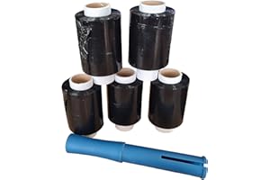 5 Rollen Kortpack Schwarze Mini-Stretchfolie 23my x 10cm x 150mtr. + 1 Abroller dazu gepackt - super fur Umzug, Verpackung, Bundelen