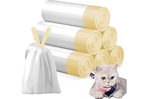 WANDGU Sacchetti per la spazzatura con maniglia: 6 rotoli di sacchetti per lettiera per gatti, sacchetti per lettiera per gatti, 90 pezzi, lunga durata, autopulente, colore: giallo