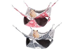 olyee 2 Pack Rat Hammocks for Cage, Double-Layer Hanging Bed for Small Animals Guinea Pig Cage Accessories Bedding, Warm Hammock for Parrot Ferret Squirrel Hamster Rat Playing Sleeping(Pink+Navy)
