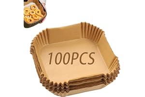 BOZKAA Air Fryer Liners, 100PCS Air Fryer Disposable Paper Liner,Air Fryer Accessories Food Grade Oil/Water-Proof,Compatible with Ninja, Tower, COSORI (Square-6.3in-100pcs)