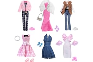 CARREUTY 19 Doll Clothes Compatible with Barbie Doll Include Fishtail Dress Set Plush Vest Set Plush Jacket Set Polka Dots Dress Bow Dress Denim Dress 2 Accessories 7 Shoes for 11.5 Inch Dolls Girls Gift